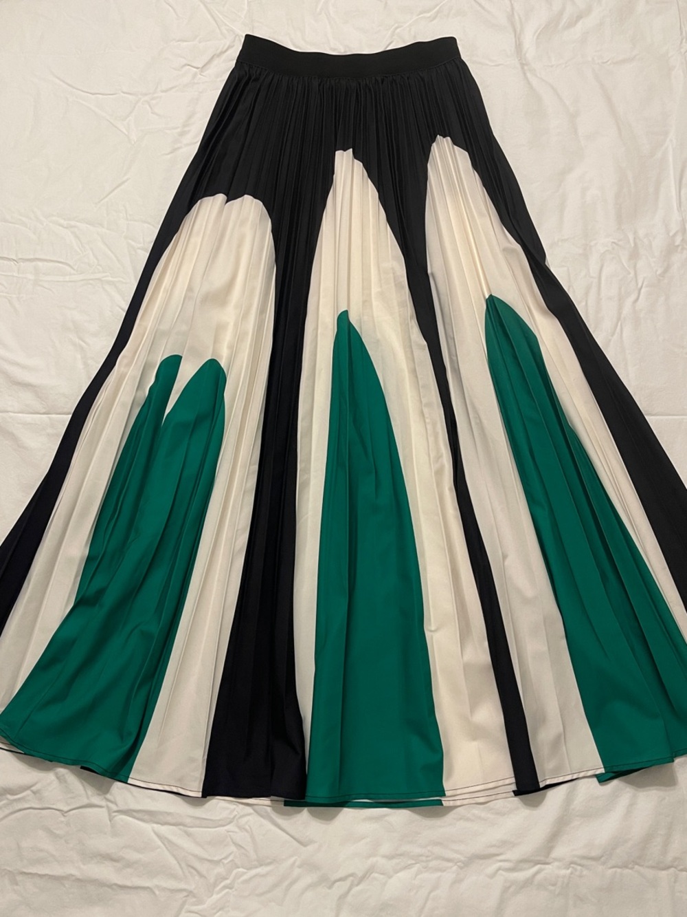 Pleated Maxi Skirt in Black, White & Green